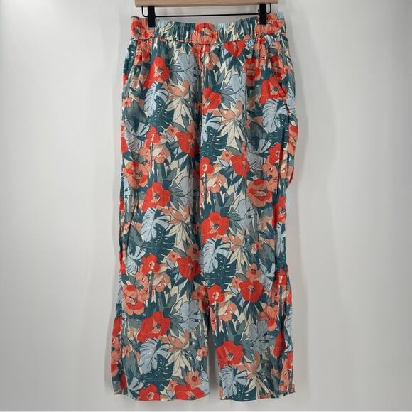 C&C CALIFORNIA Pants 100% Linen Large Floral Tropical Wide Leg Elastic Cropped - Picture 11 of 12